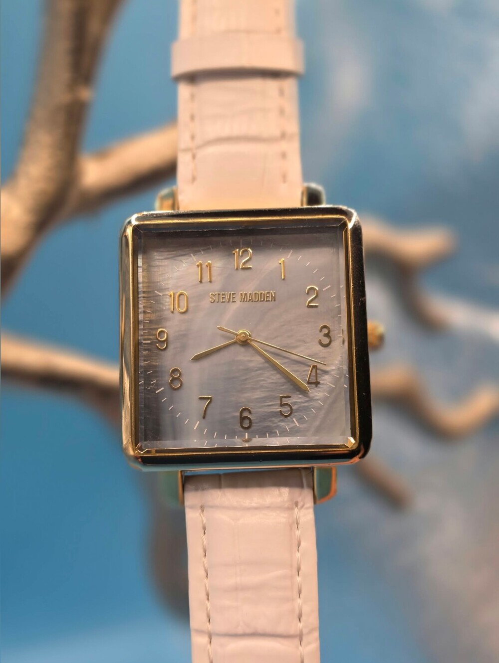 Steve Madden -SMW019 Gold-Tone Square Watch - Mother of Pearl Dial